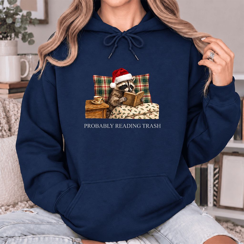 Probably Reading Trash Softstyle Hoodie | Cozy Christmas Book Lover Gift Navy