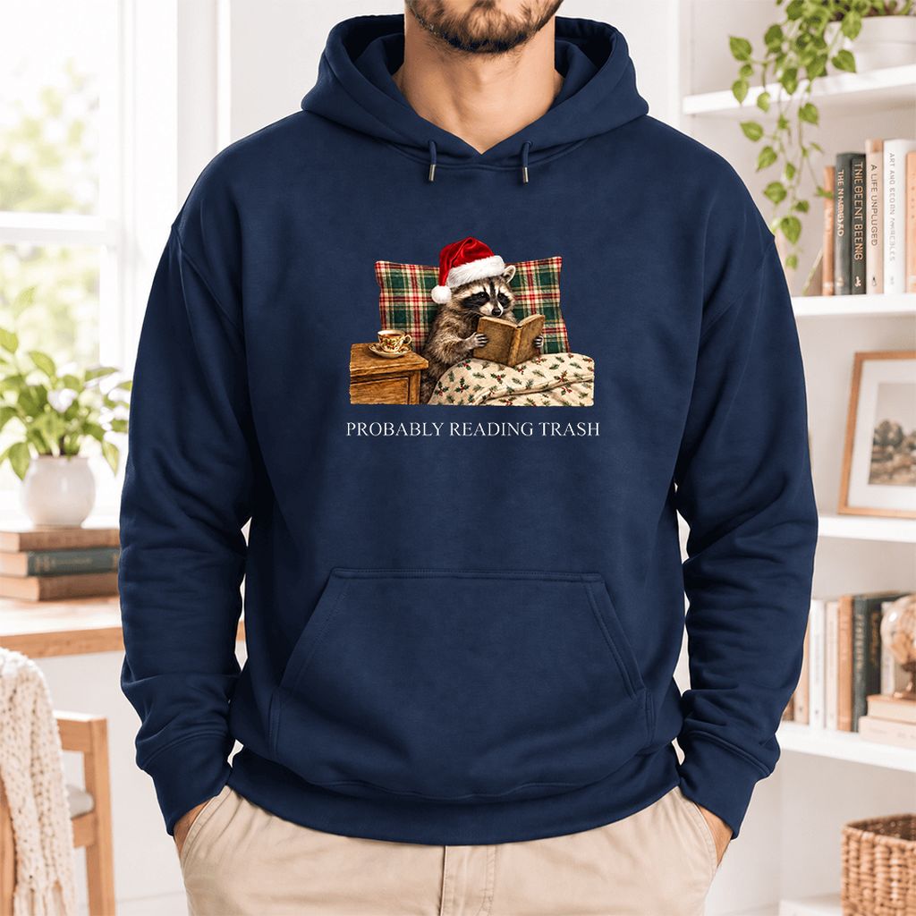 Probably Reading Trash Softstyle Hoodie | Cozy Christmas Book Lover Gift Navy