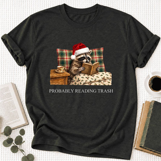 Probably Reading Trash Ultra-Soft Cotton T-Shirt | Christmas Book Lover Gift Black Heather