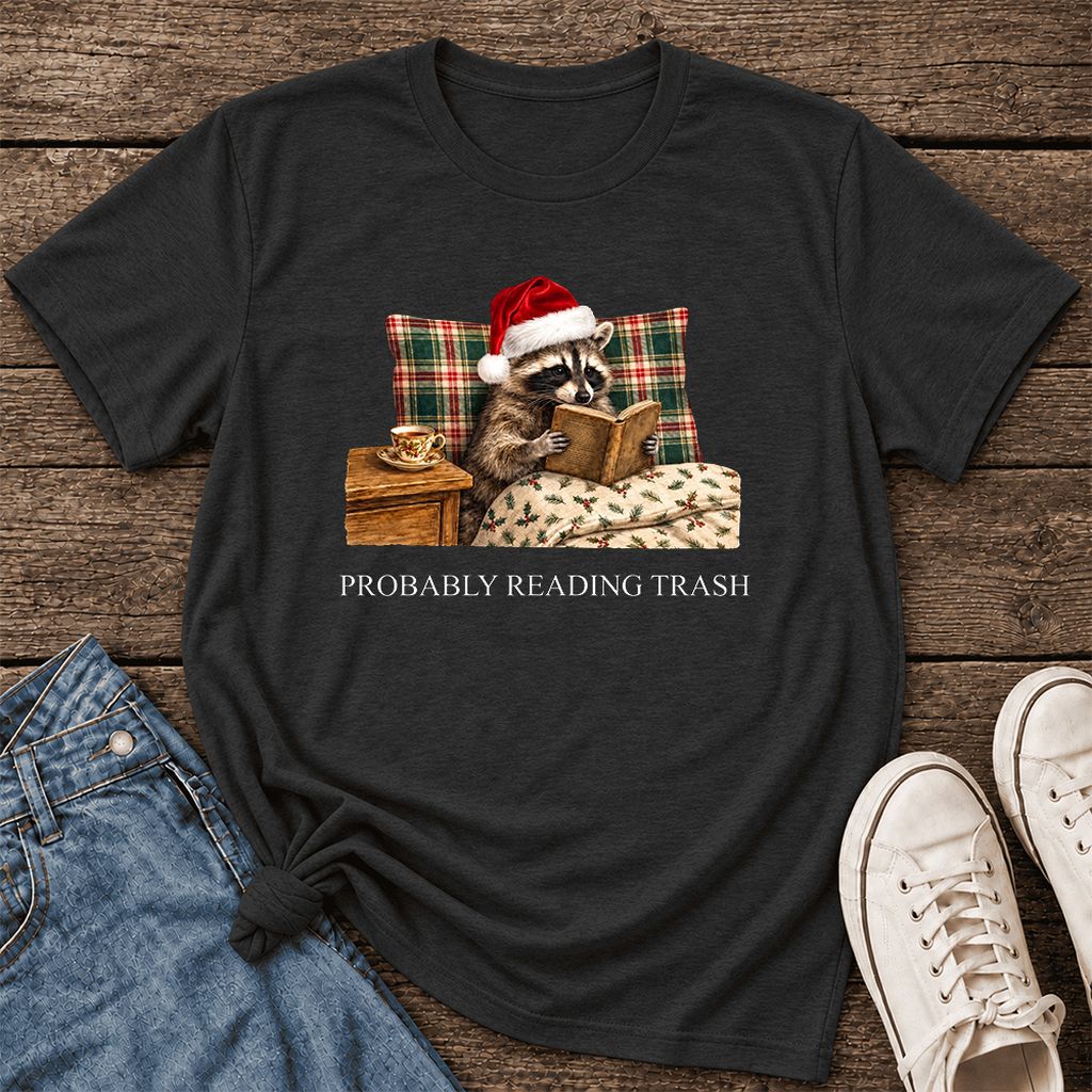 Probably Reading Trash Ultra-Soft Cotton T-Shirt | Christmas Book Lover Gift Black Heather