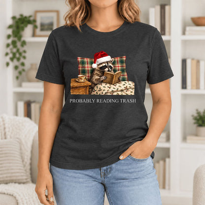 Probably Reading Trash Ultra-Soft Cotton T-Shirt | Christmas Book Lover Gift Black Heather