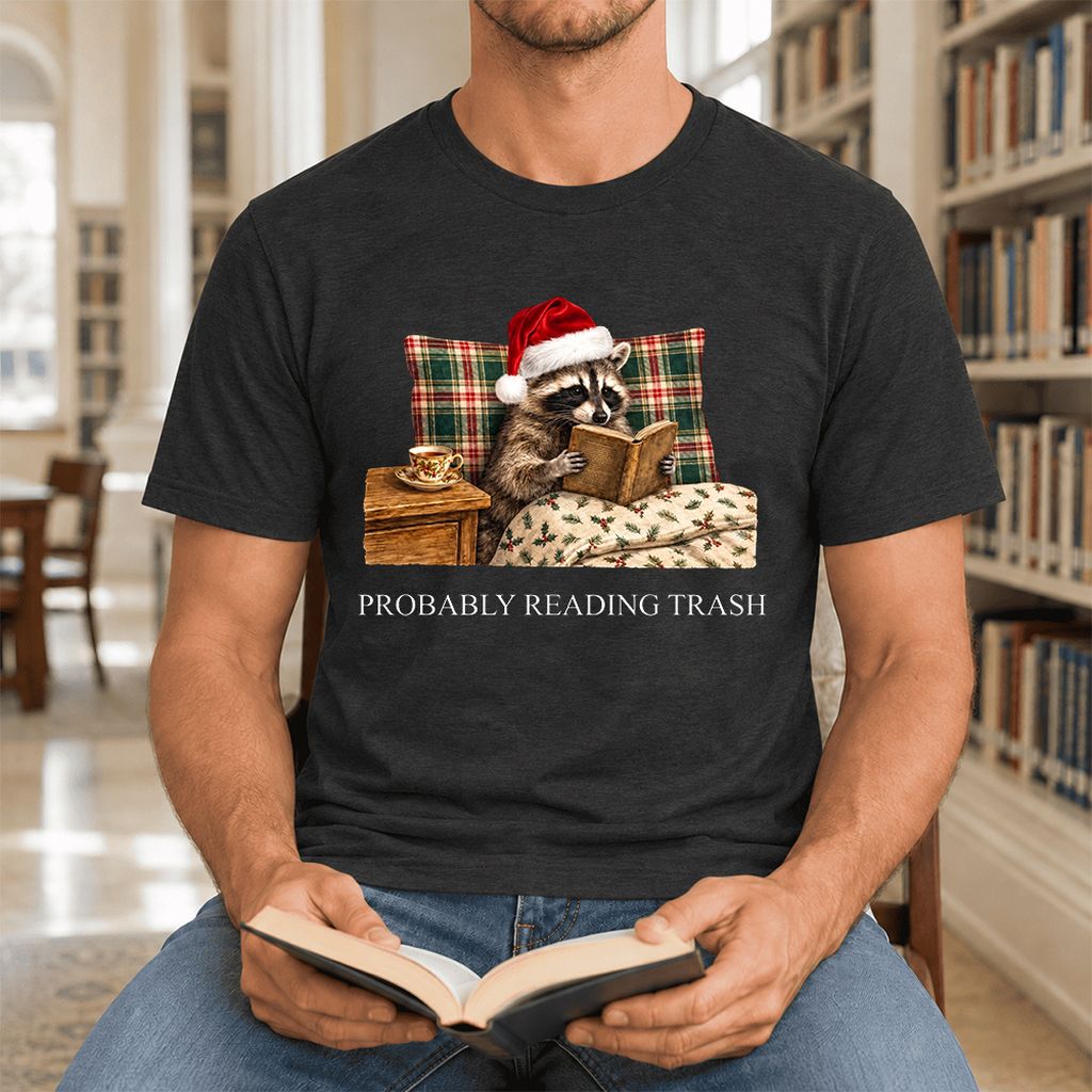 Probably Reading Trash Ultra-Soft Cotton T-Shirt | Christmas Book Lover Gift Black Heather