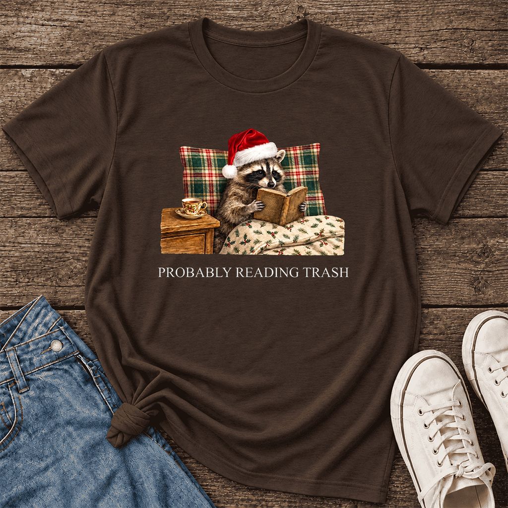 Probably Reading Trash Ultra-Soft Cotton T-Shirt | Christmas Book Lover Gift Brown