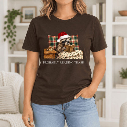 Probably Reading Trash Ultra-Soft Cotton T-Shirt | Christmas Book Lover Gift Brown