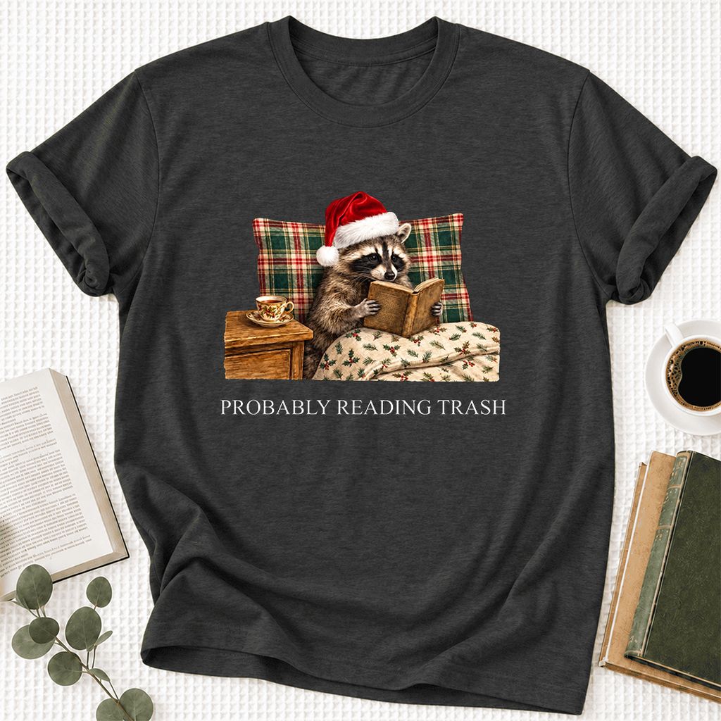 Probably Reading Trash Ultra-Soft Cotton T-Shirt | Christmas Book Lover Gift Dark Grey Heather