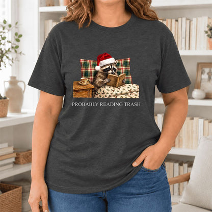 Probably Reading Trash Ultra-Soft Cotton T-Shirt | Christmas Book Lover Gift Dark Grey Heather