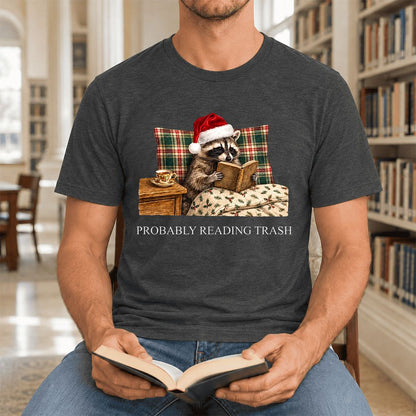 Probably Reading Trash Ultra-Soft Cotton T-Shirt | Christmas Book Lover Gift Dark Grey Heather