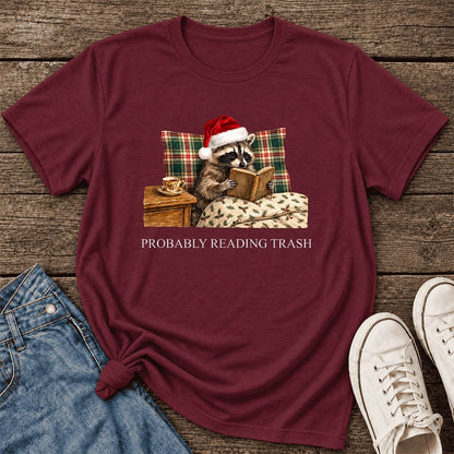 Probably Reading Trash Ultra-Soft Cotton T-Shirt | Christmas Book Lover Gift Maroon