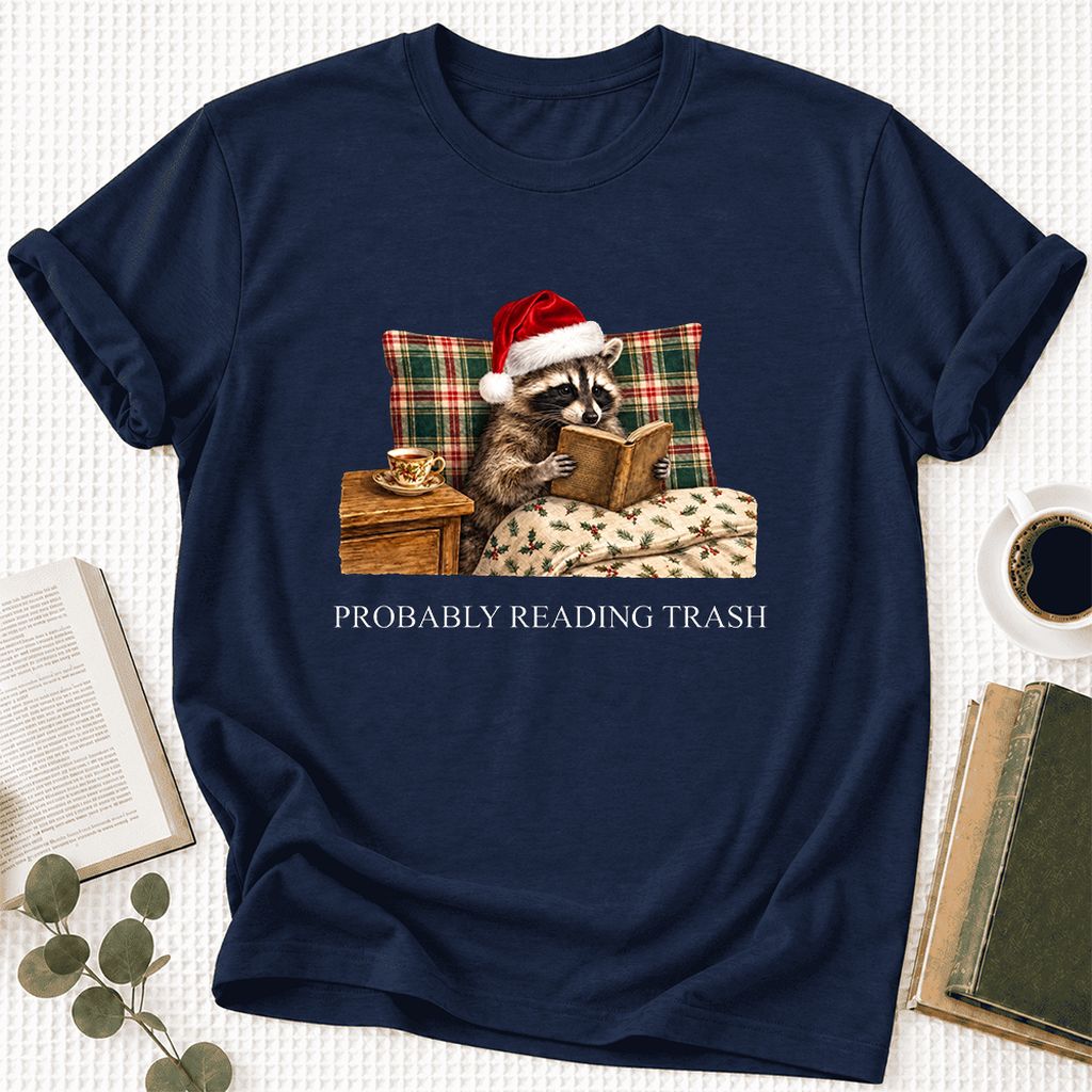 Probably Reading Trash Ultra-Soft Cotton T-Shirt | Christmas Book Lover Gift Navy