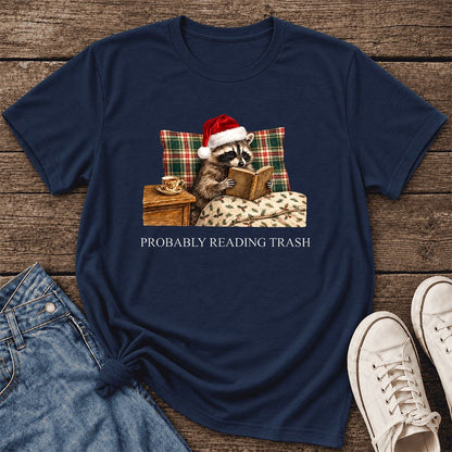 Probably Reading Trash Ultra-Soft Cotton T-Shirt | Christmas Book Lover Gift Navy