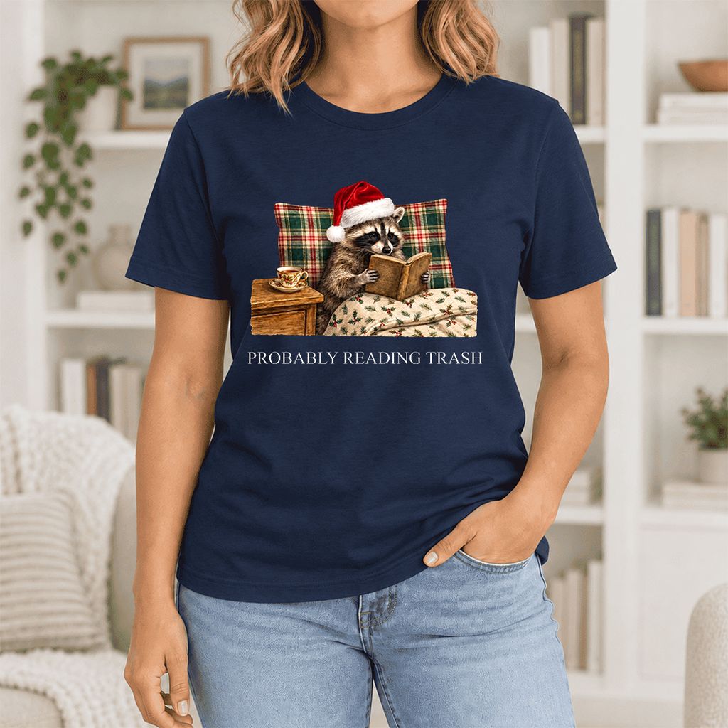 Probably Reading Trash Ultra-Soft Cotton T-Shirt | Christmas Book Lover Gift Navy