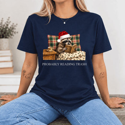 Probably Reading Trash Ultra-Soft Cotton T-Shirt | Christmas Book Lover Gift Navy