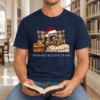 Probably Reading Trash Ultra-Soft Cotton T-Shirt | Christmas Book Lover Gift Navy