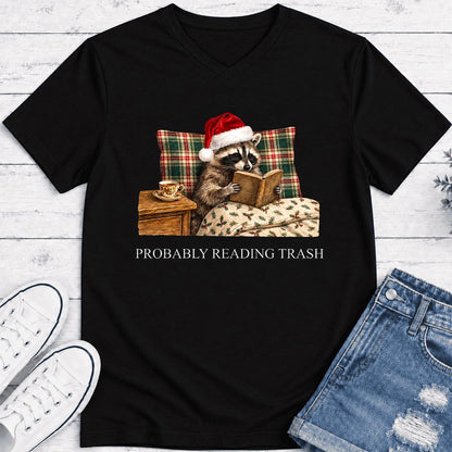 Probably Reading Trash Ultra-Soft V-Neck | Cozy Christmas Book Lover Gift Black