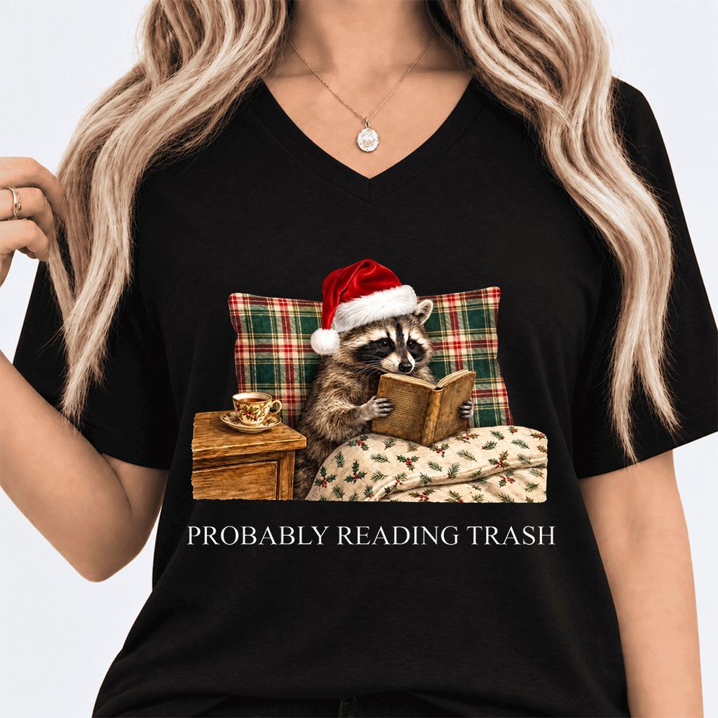 Probably Reading Trash Ultra-Soft V-Neck | Cozy Christmas Book Lover Gift Black