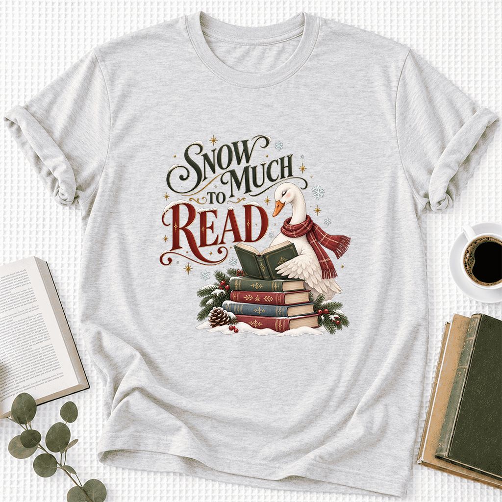 Snow Much to Read Ultra-Soft Cotton T-Shirt | Cozy Christmas Book Lover Gift Ash
