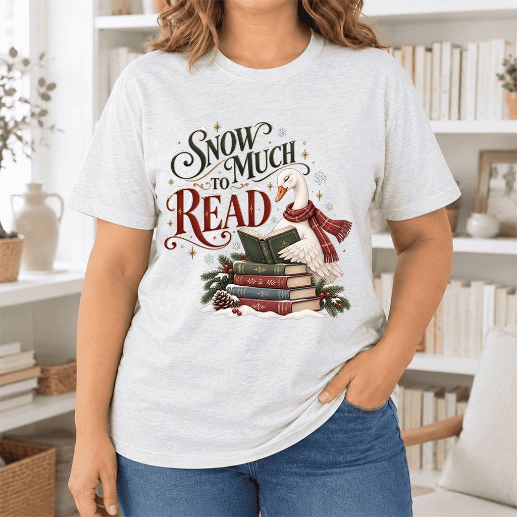 Snow Much to Read Ultra-Soft Cotton T-Shirt | Cozy Christmas Book Lover Gift Ash