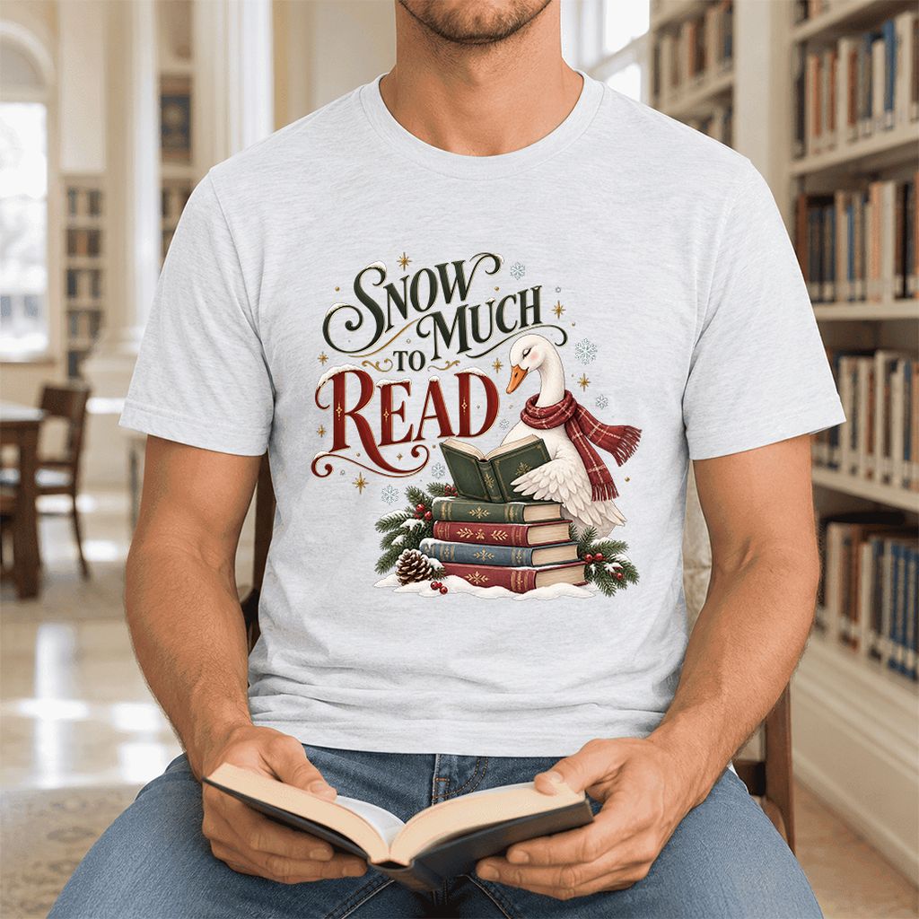 Snow Much to Read Ultra-Soft Cotton T-Shirt | Cozy Christmas Book Lover Gift Ash