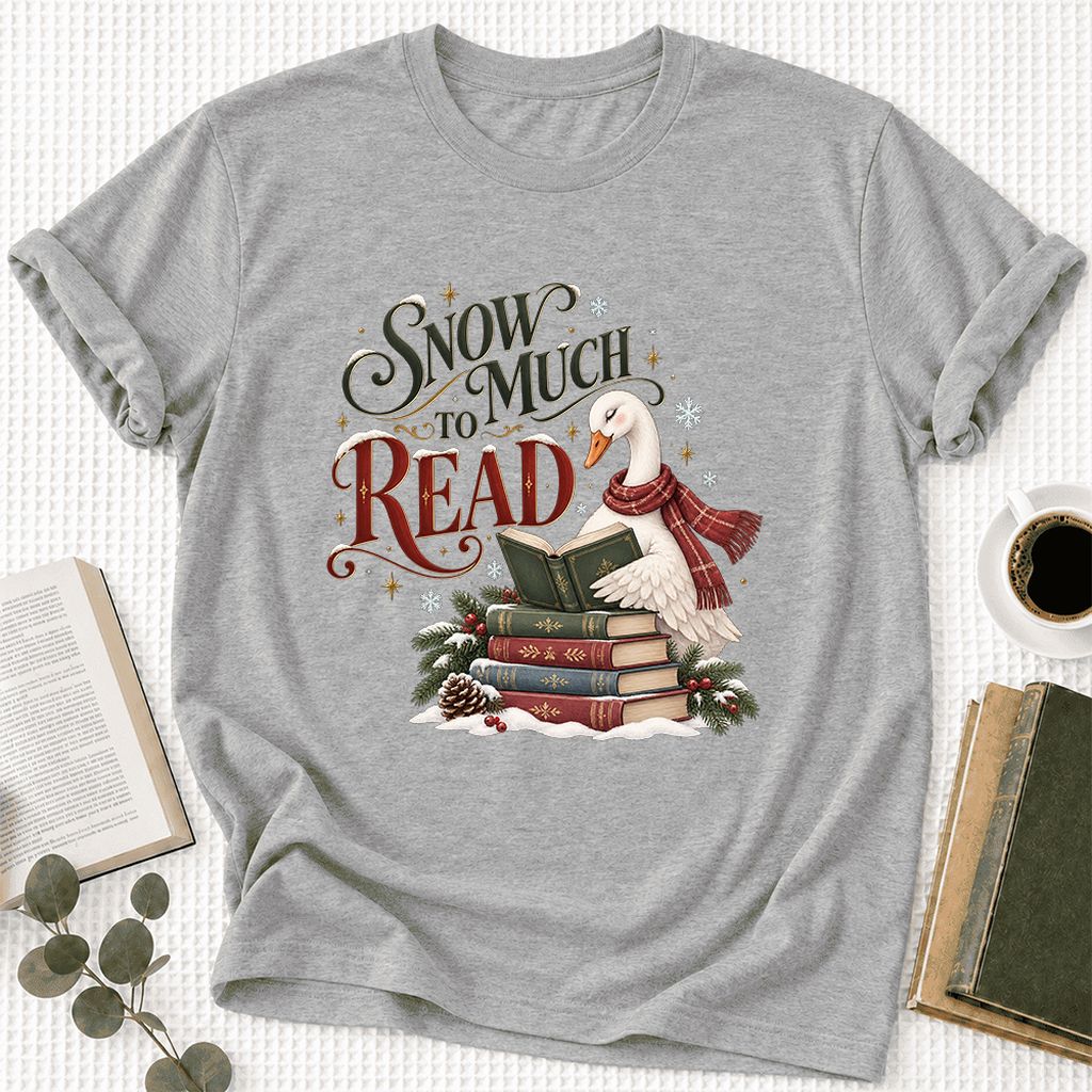 Snow Much to Read Ultra-Soft Cotton T-Shirt | Cozy Christmas Book Lover Gift Athletic Heather