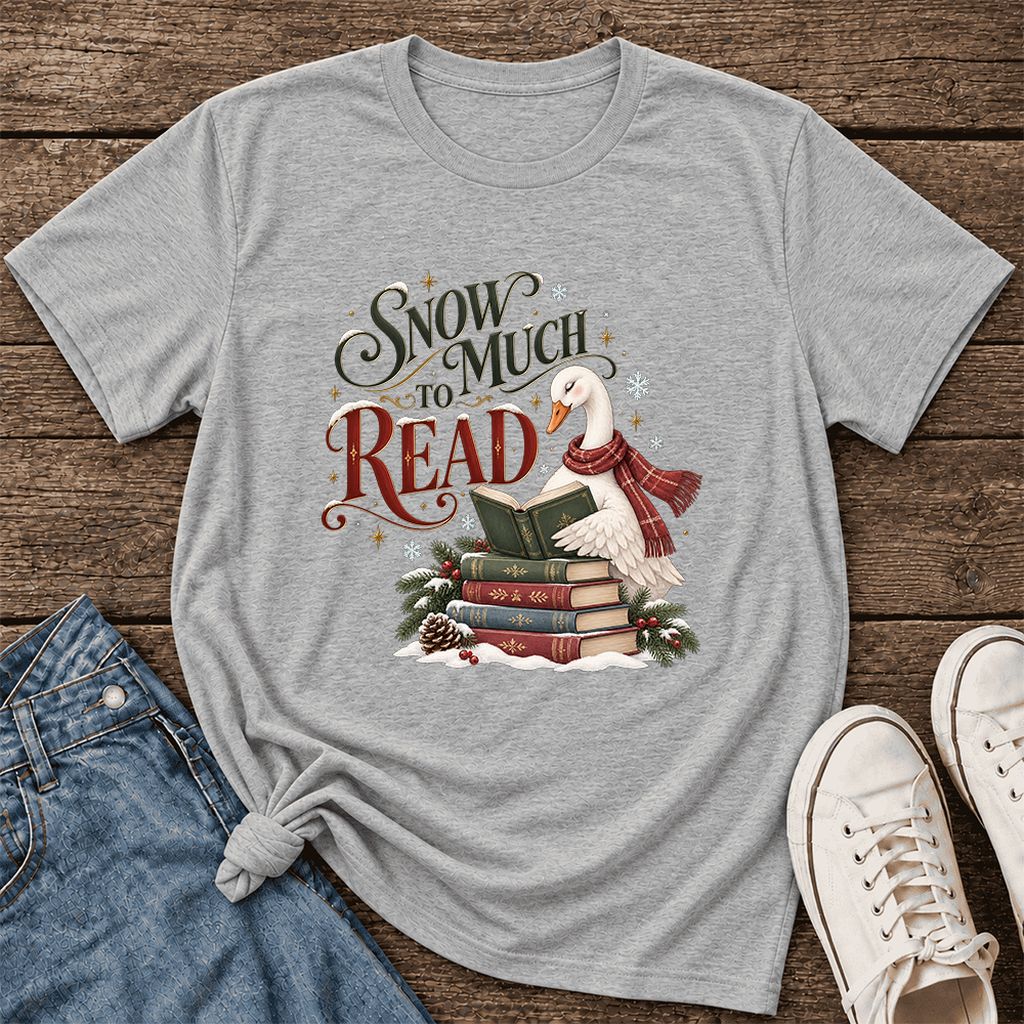 Snow Much to Read Ultra-Soft Cotton T-Shirt | Cozy Christmas Book Lover Gift Athletic Heather