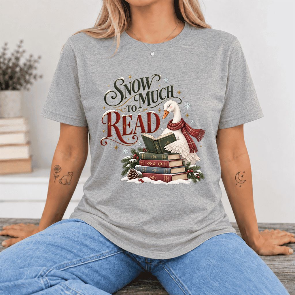Snow Much to Read Ultra-Soft Cotton T-Shirt | Cozy Christmas Book Lover Gift Athletic Heather