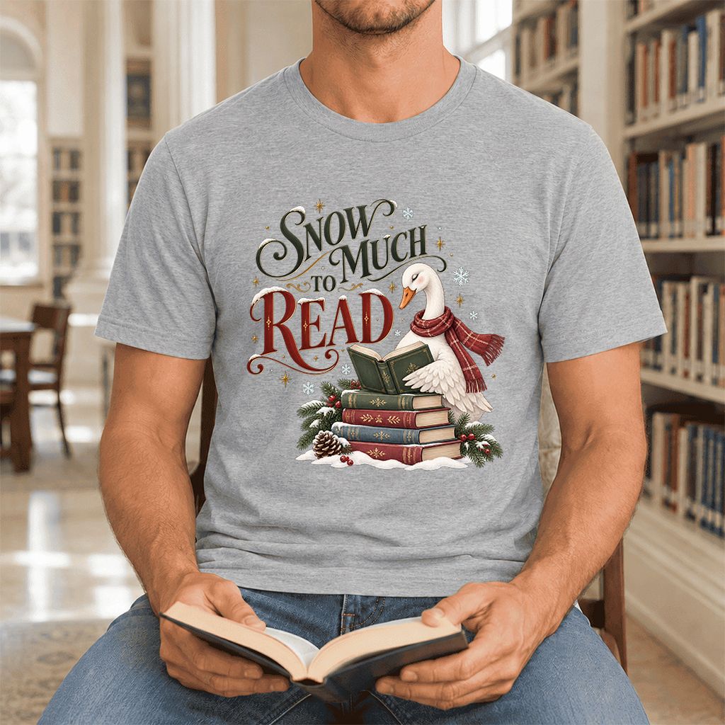Snow Much to Read Ultra-Soft Cotton T-Shirt | Cozy Christmas Book Lover Gift Athletic Heather