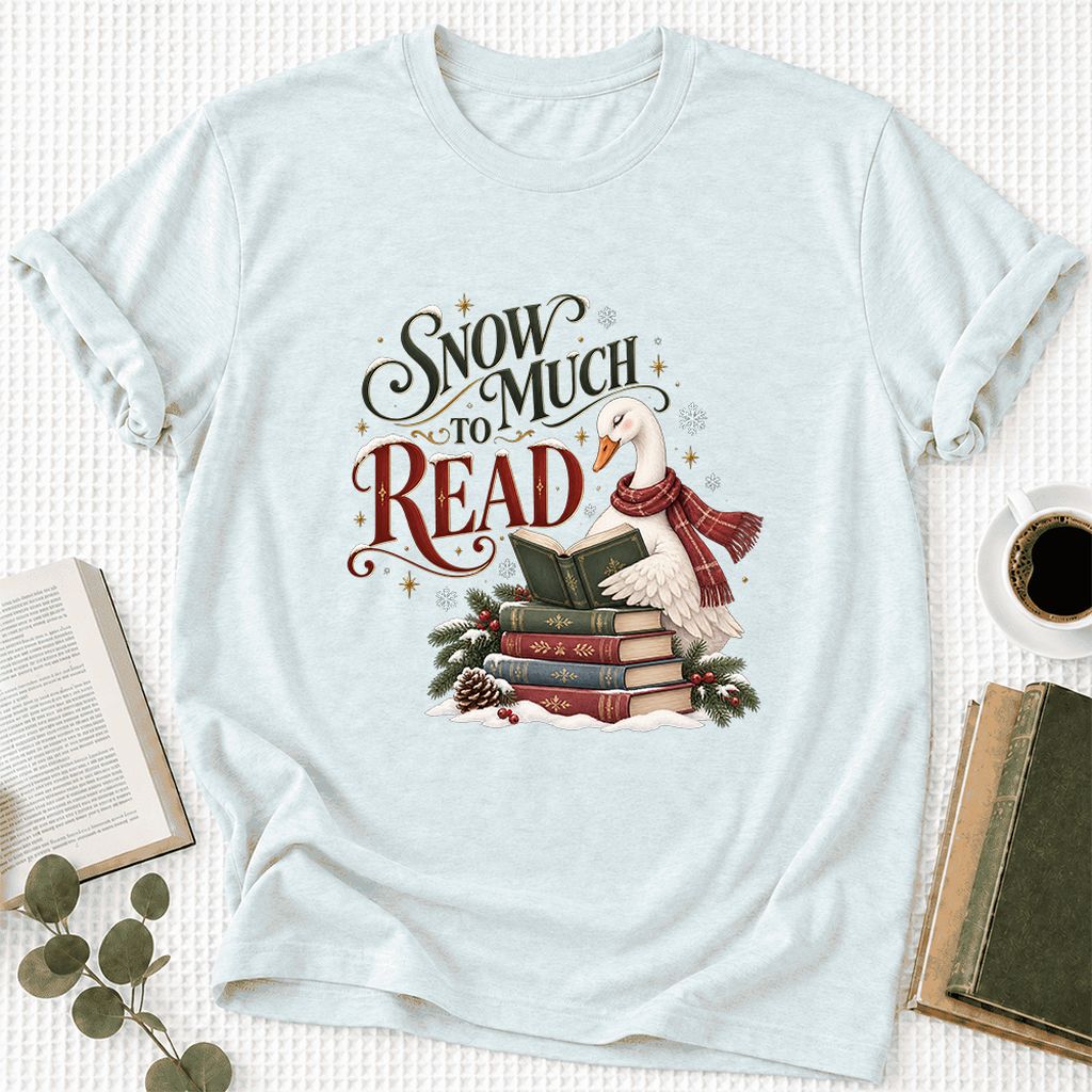 Snow Much to Read Ultra-Soft Cotton T-Shirt | Cozy Christmas Book Lover Gift Heather Ice Blue