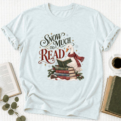 Snow Much to Read Ultra-Soft Cotton T-Shirt | Cozy Christmas Book Lover Gift Heather Ice Blue
