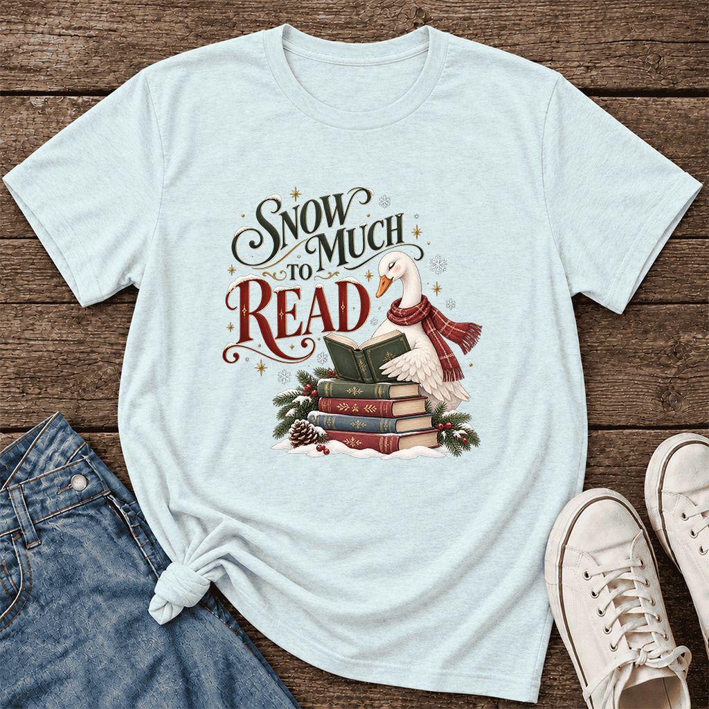 Snow Much to Read Ultra-Soft Cotton T-Shirt | Cozy Christmas Book Lover Gift Heather Ice Blue