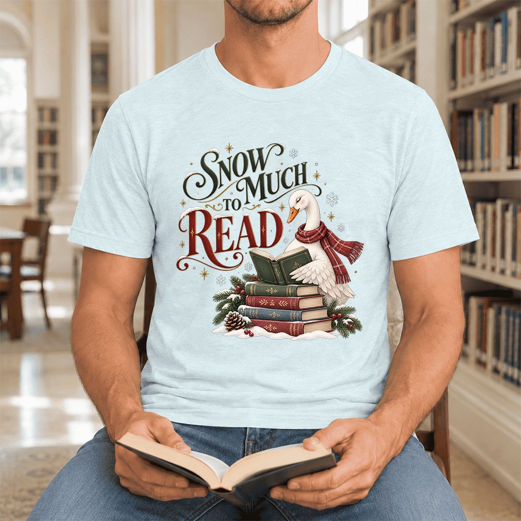 Snow Much to Read Ultra-Soft Cotton T-Shirt | Cozy Christmas Book Lover Gift Heather Ice Blue