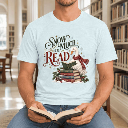 Snow Much to Read Ultra-Soft Cotton T-Shirt | Cozy Christmas Book Lover Gift Heather Ice Blue
