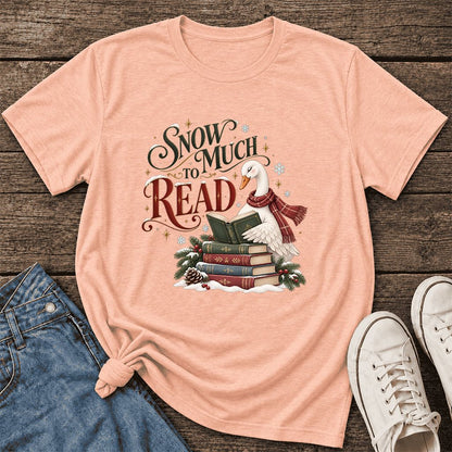 Snow Much to Read Ultra-Soft Cotton T-Shirt | Cozy Christmas Book Lover Gift Heather Peach