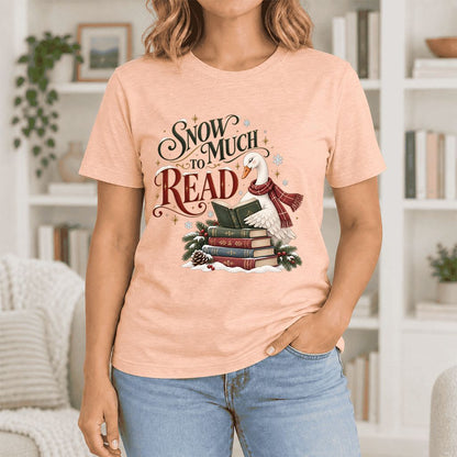 Snow Much to Read Ultra-Soft Cotton T-Shirt | Cozy Christmas Book Lover Gift Heather Peach