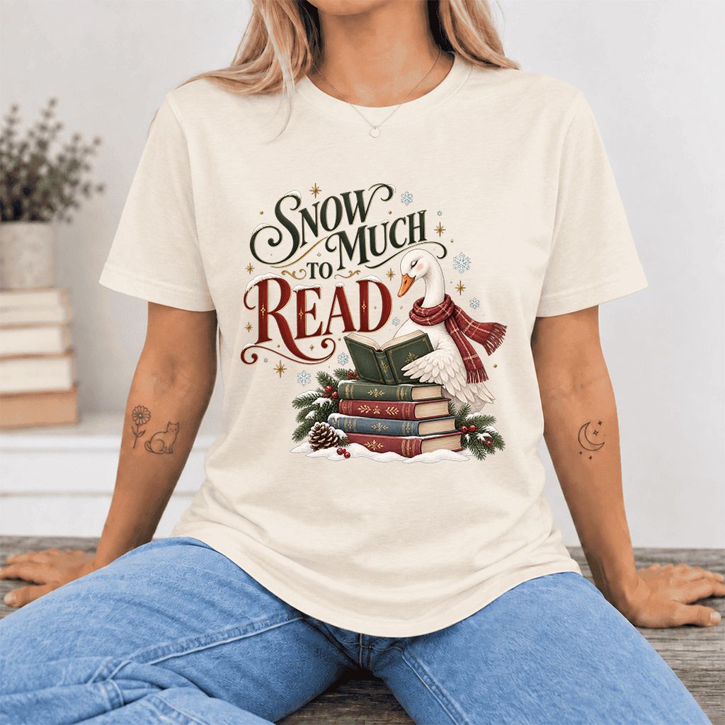 Snow Much to Read Ultra-Soft Cotton T-Shirt | Cozy Christmas Book Lover Gift Natural