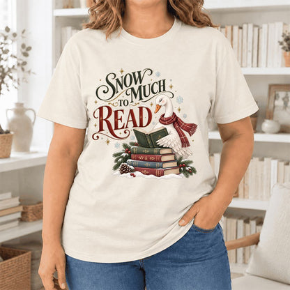 Snow Much to Read Ultra-Soft Cotton T-Shirt | Cozy Christmas Book Lover Gift Natural