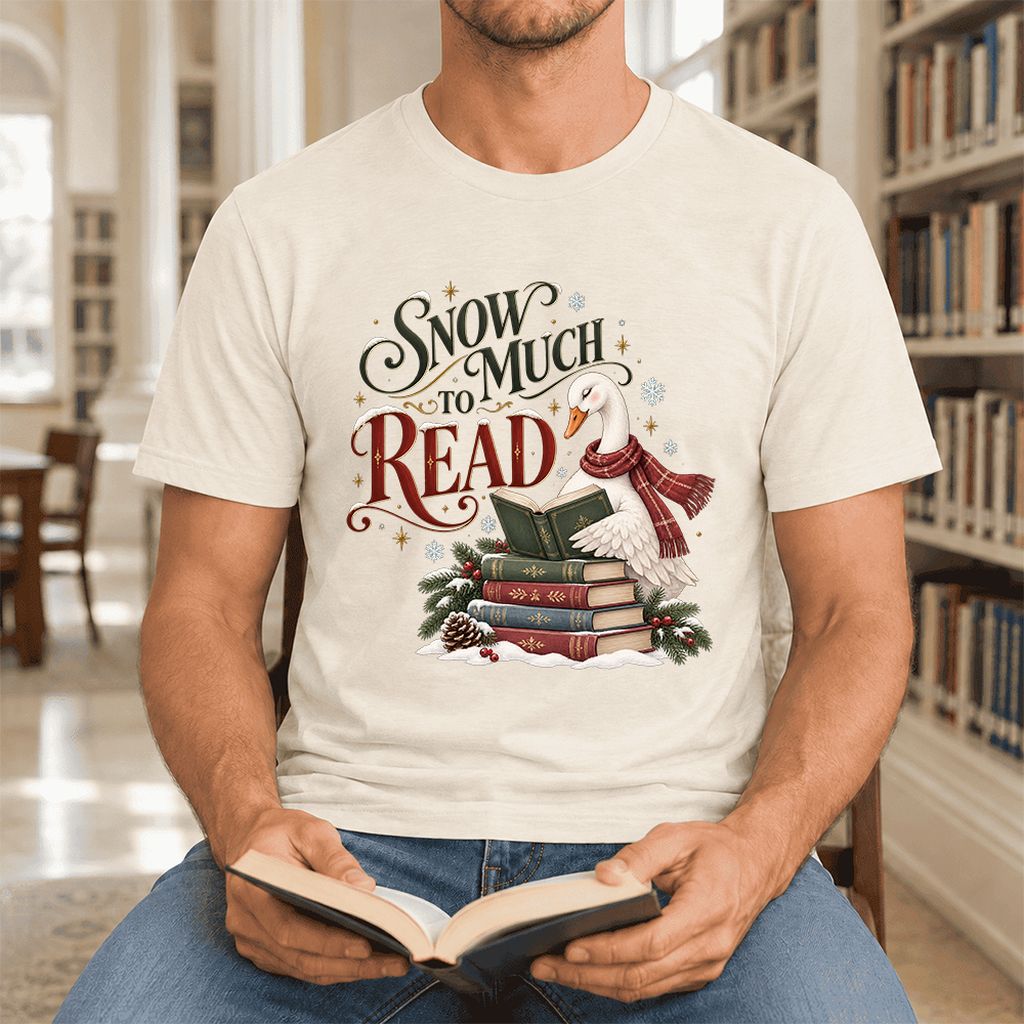 Snow Much to Read Ultra-Soft Cotton T-Shirt | Cozy Christmas Book Lover Gift Natural