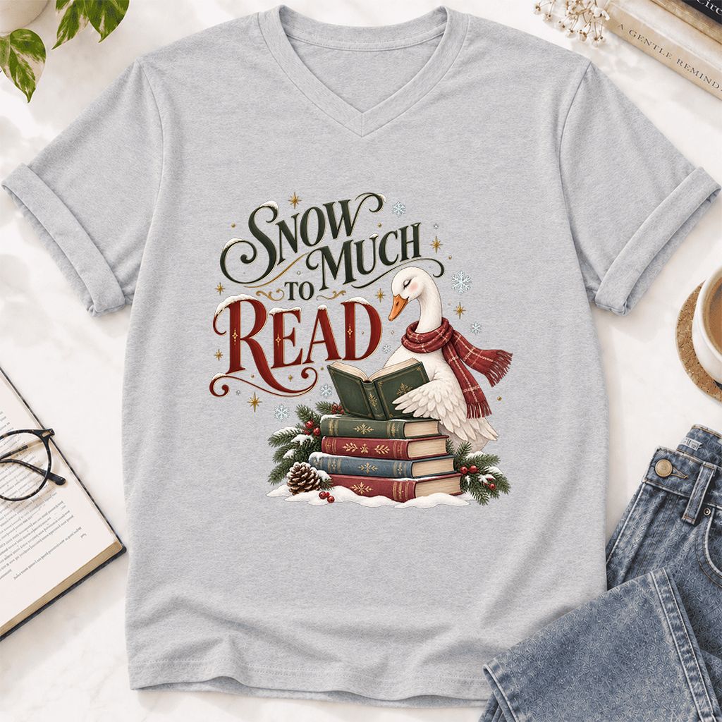 Snow Much to Read Ultra-Soft V-Neck | Cozy Christmas Book Lover Gift Ash