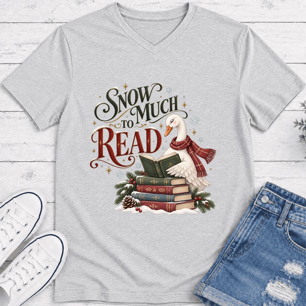 Snow Much to Read Ultra-Soft V-Neck | Cozy Christmas Book Lover Gift Ash