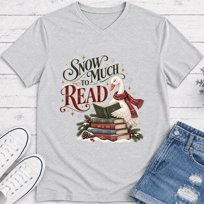 Snow Much to Read Ultra-Soft V-Neck | Cozy Christmas Book Lover Gift Ash