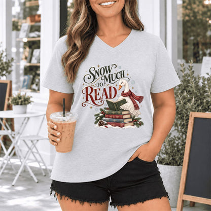 Snow Much to Read Ultra-Soft V-Neck | Cozy Christmas Book Lover Gift Ash