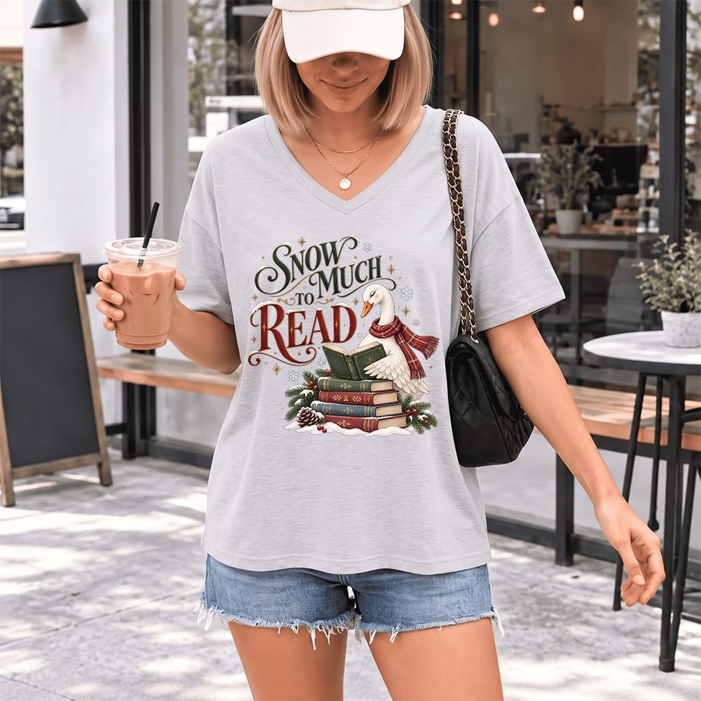 Snow Much to Read Ultra-Soft V-Neck | Cozy Christmas Book Lover Gift Ash