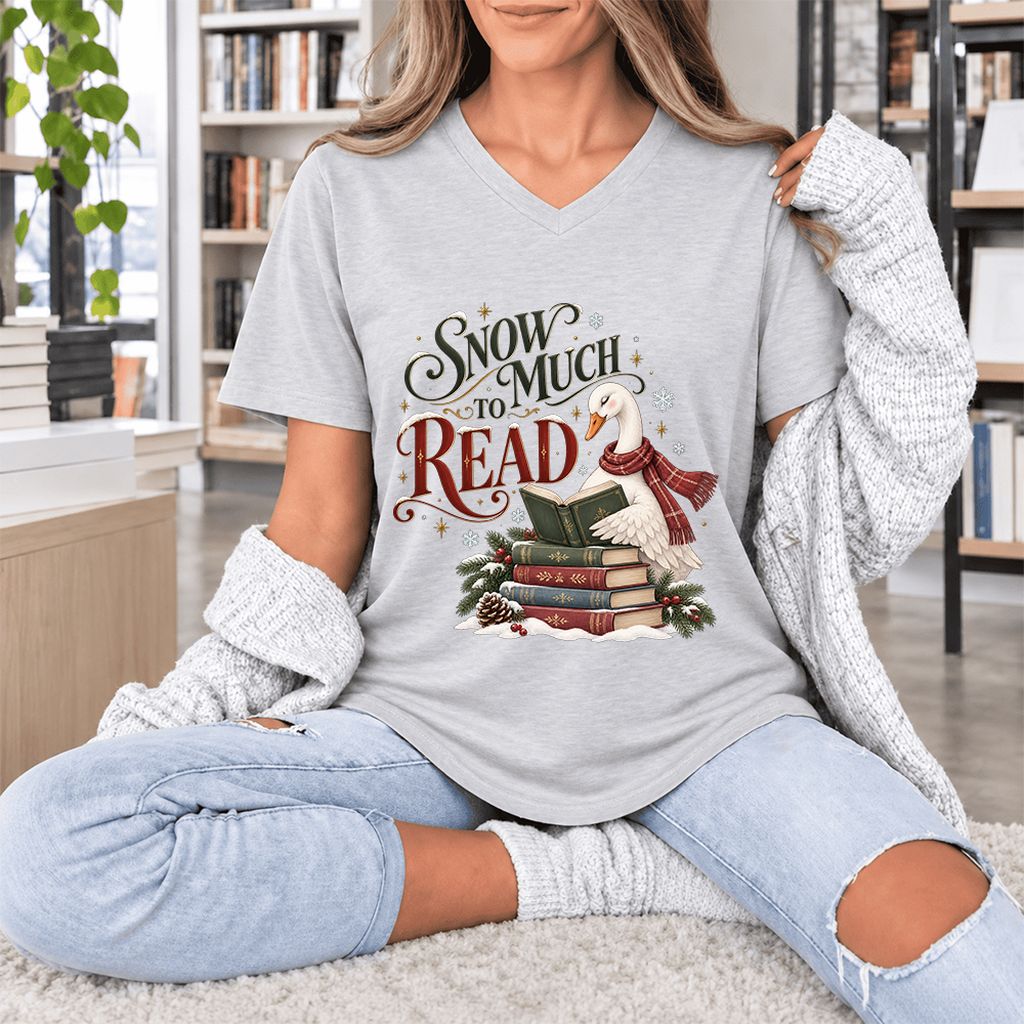 Snow Much to Read Ultra-Soft V-Neck | Cozy Christmas Book Lover Gift Ash