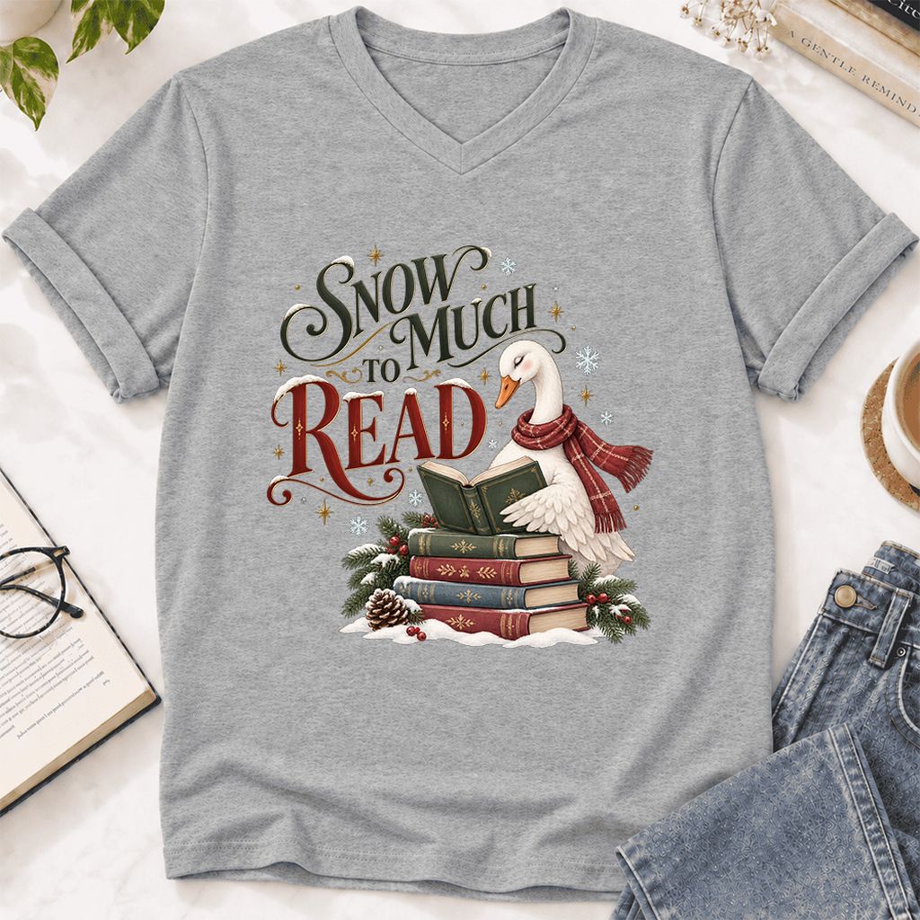 Snow Much to Read Ultra-Soft V-Neck | Cozy Christmas Book Lover Gift Athletic Heather