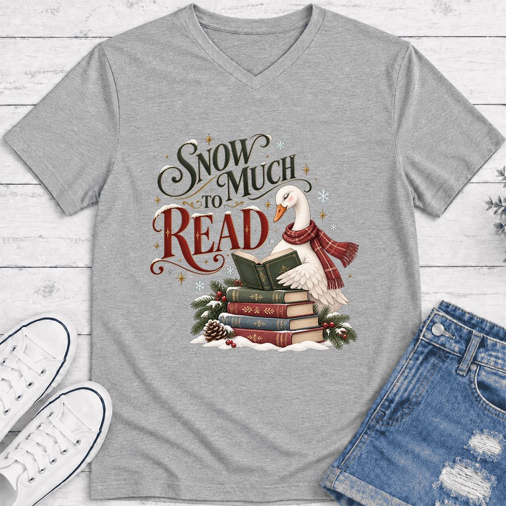 Snow Much to Read Ultra-Soft V-Neck | Cozy Christmas Book Lover Gift Athletic Heather