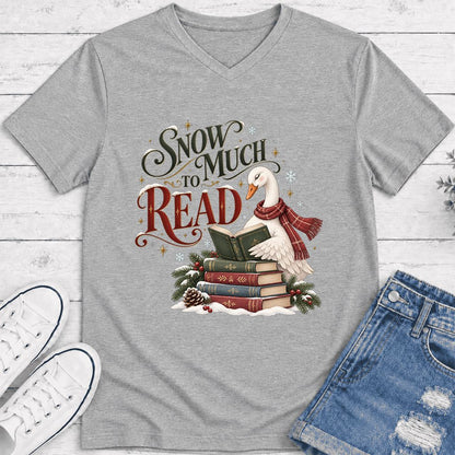 Snow Much to Read Ultra-Soft V-Neck | Cozy Christmas Book Lover Gift Athletic Heather