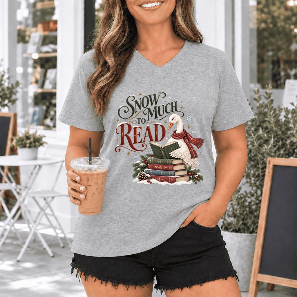 Snow Much to Read Ultra-Soft V-Neck | Cozy Christmas Book Lover Gift Athletic Heather