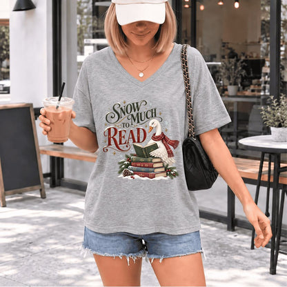 Snow Much to Read Ultra-Soft V-Neck | Cozy Christmas Book Lover Gift Athletic Heather