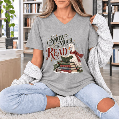 Snow Much to Read Ultra-Soft V-Neck | Cozy Christmas Book Lover Gift Athletic Heather