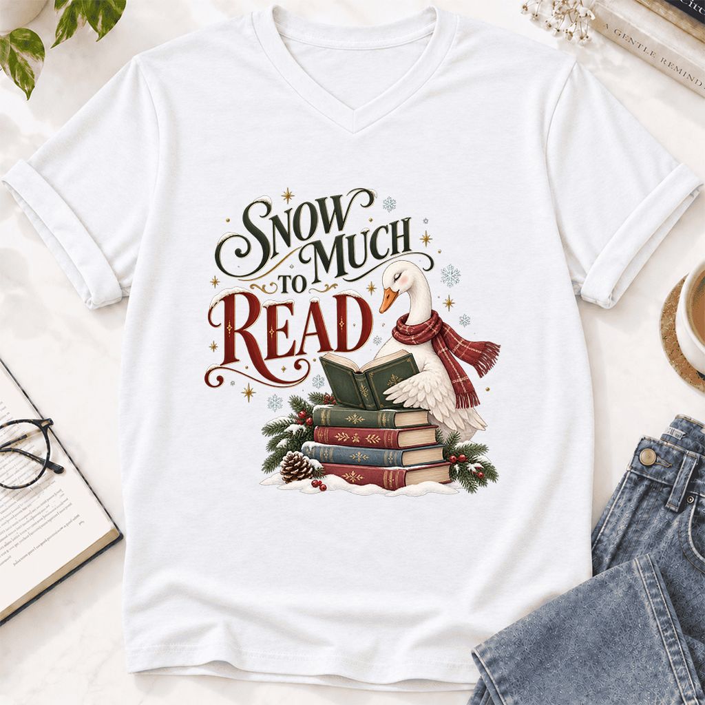 Snow Much to Read Ultra-Soft V-Neck | Cozy Christmas Book Lover Gift White