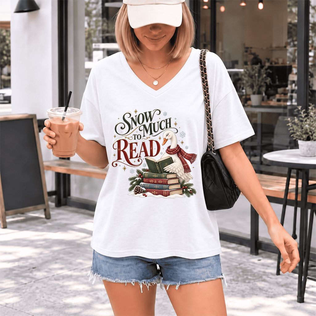 Snow Much to Read Ultra-Soft V-Neck | Cozy Christmas Book Lover Gift White